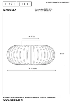 Plafonnier MANUELA en métal avec 1xE27 - Noir - Lucide