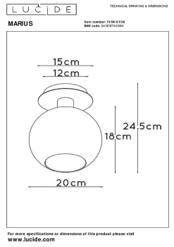 Plafonnier MARIUS en verre avec 1xE27 - Noir - Lucide