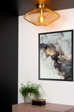 Plafonnier MESH en métal avec 1xE27 - Or Mat / Laiton - Lucide