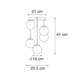 Plafonnier moderne doré 5 lumières avec verre fumé - Athènes