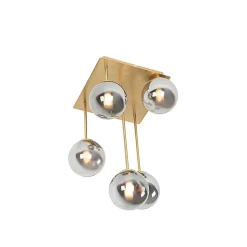 Plafonnier moderne doré 5 lumières avec verre fumé - Athènes