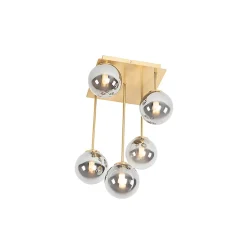 Plafonnier moderne doré 5 lumières avec verre fumé - Athènes