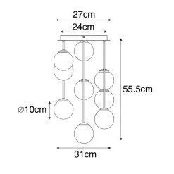 Plafonnier moderne doré avec verre opale 9 lumières - Athènes