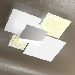 Plafonnier moderne 1088/90-FO Verre Blanc et Feuille d'Or 4xE27