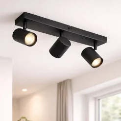 Plafonnier moderne noir 3 lumières réglable rectangulaire - Jeana