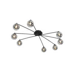 Plafonnier moderne noir 8 lumières avec verre fumé - Athènes
