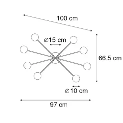Plafonnier moderne noir 8 lumières avec verre fumé - Athènes