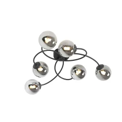 Plafonnier moderne noir 6 lumières avec verre fumé - Athènes
