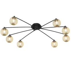 Plafonnier moderne noir avec or 8 lumières - Athènes Wire