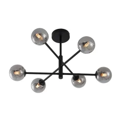 Plafonnier moderne noir avec verre fumé 6 lumières - Ryan