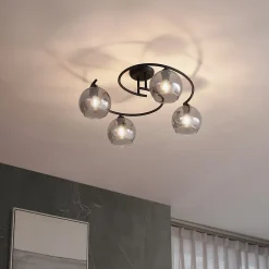 Plafonnier moderne noir avec verre fumé 4 lumières - Alanis