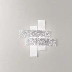 Plafonnier moyen Lara verre blanc, détails argent, 70x70cm, 2xE27 max 70W, style moderne, ampoules non incluses, IP20