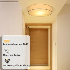 Plafonnier NETTLIFE abat-jour en tissu rond 38CM E27 lampe de plafond de chambre moderne