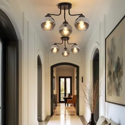 Plafonnier NETTLIFE en verre noir : lampe de cuisine vintage, lampe de couloir industrielle à 3 lampes E27