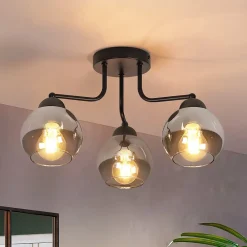 Plafonnier NETTLIFE en verre noir : lampe de cuisine vintage, lampe de couloir industrielle à 3 lampes E27