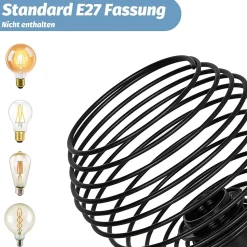 Plafonnier NETTLIFE noir rétro E27 max. 40 W, idéal pour un couloir ou une cage d'escalier