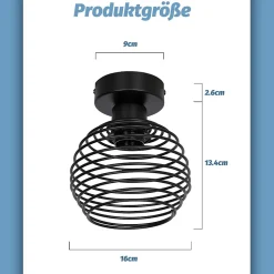Plafonnier NETTLIFE noir rétro E27 max. 40 W, idéal pour un couloir ou une cage d'escalier