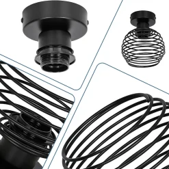 Plafonnier NETTLIFE noir rétro E27 max. 40 W, idéal pour un couloir ou une cage d'escalier