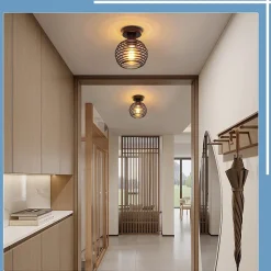 Plafonnier NETTLIFE noir rétro E27 max. 40 W, idéal pour un couloir ou une cage d'escalier