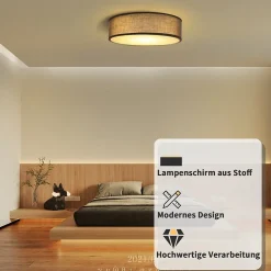 Plafonnier NETTLIFE rond en tissu 38 cm, E27, lampe de plafond moderne pour chambre à coucher