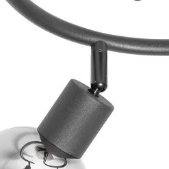 Plafonnier noir 44,5 cm avec verre fumé et bois 3 lumières - Vidro