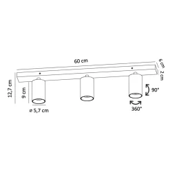Plafonnier noir à trois projecteurs - Renzo