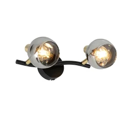 Plafonnier noir avec laiton et verre fumé 2 lumières - Vidro