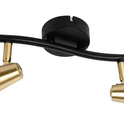 Plafonnier noir avec laiton et verre fumé 2 lumières - Vidro