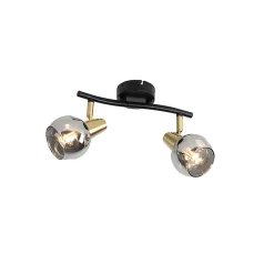 Plafonnier noir avec laiton et verre fumé 2 lumières - Vidro