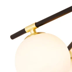 Plafonnier noir avec or et verre opale 6 lumières - Lynn