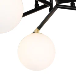Plafonnier noir avec or et verre opale 6 lumières - Lynn