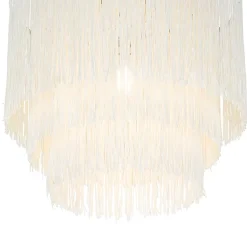 Plafonnier oriental doré avec abat-jour crème à franges - Franxa
