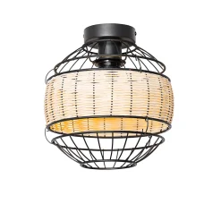 Plafonnier oriental noir avec rotin 25 cm - Emir