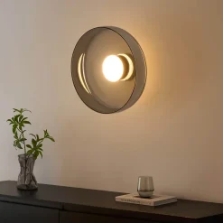 Plafonnier ou applique dôme en verre fumé et métal noir - Riccardo