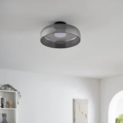 Plafonnier ou applique dôme en verre fumé et métal noir - Riccardo