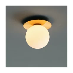 Plafonnier ou applique dorée en verre blanc - Fonzo