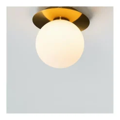 Plafonnier ou applique dorée en verre blanc - Fonzo