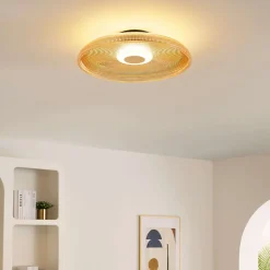 Plafonnier ou applique LED rond moderne verre ambré texturé et base noire - Ossara