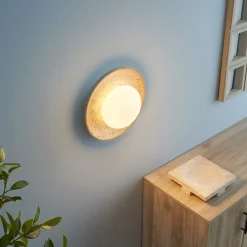 Plafonnier ou applique murale ronde pierre naturelle et verre - Jio