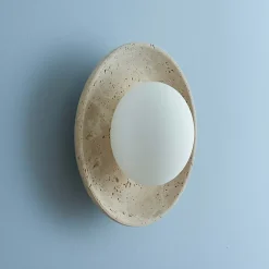 Plafonnier ou applique murale ronde pierre naturelle et verre - Jio