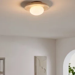 Plafonnier ou applique murale ronde pierre naturelle et verre - Jio