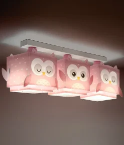 Plafonnier Pour Enfant 3 Lumières Little Pink Owl Petite Chouette Rose