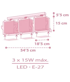 Plafonnier Pour Enfant 3 Lumières Little Pink Owl Petite Chouette Rose