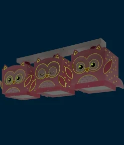 Plafonnier Pour Enfant 3 Lumières Little Pink Owl Petite Chouette Rose