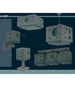 Plafonnier pour enfant Moonlight lune et étoiles vert