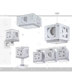 Plafonnier pour enfant Moonlight lune et étoiles gris
