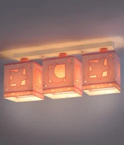 Plafonnier pour enfants à 3 lampes Moonlight lune et étoiles rose
