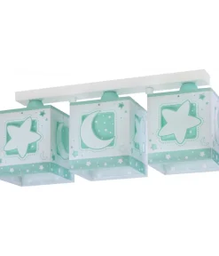 Plafonnier pour enfants à 3 lampes Moonlight lune et étoiles vert