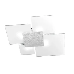Plafonnier rectangulaire Toplight Upgrade 4 lumières avec culot GX53, structure couleur argent et blanc, design moderne 91x86x15cm