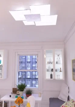 Plafonnier rectangulaire Toplight Upgrade 4 lumières avec culot GX53, structure couleur argent et blanc, design moderne 91x86x15cm